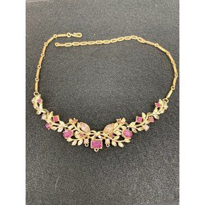 Vintage Necklace, 13-16" Adjustable Purple, Pink, GoldTone Metal   Prong Set Pur